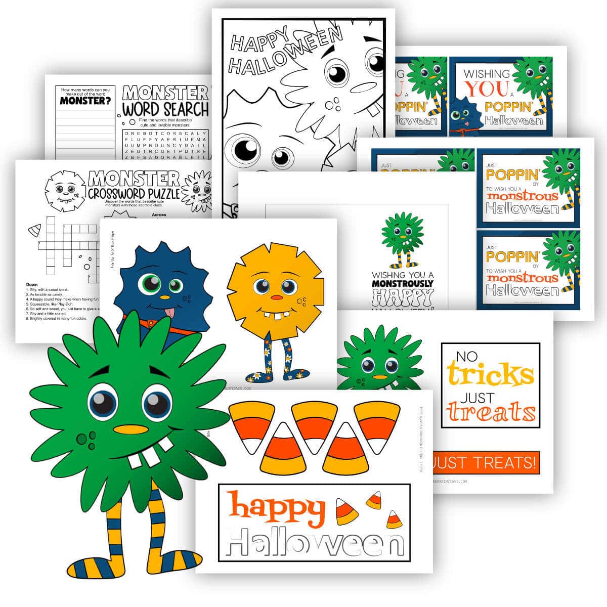 Printable pages to decorate a Monstrously Cute Halloween Care Package!