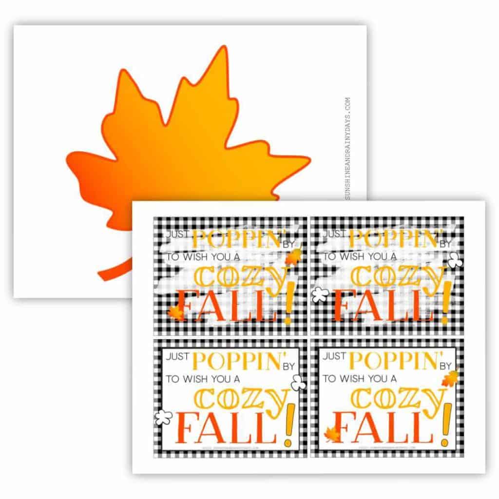 Just Poppin By To Wish You A Cozy Fall printable microwave popcorn tags.