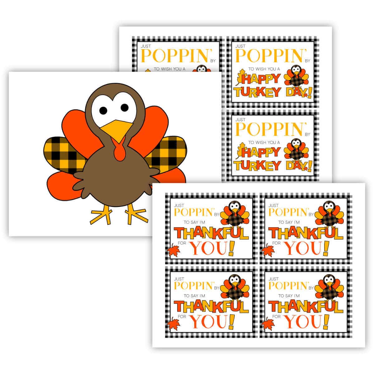Printable Thanksgiving popcorn tags with a colorful turkey to cut out.