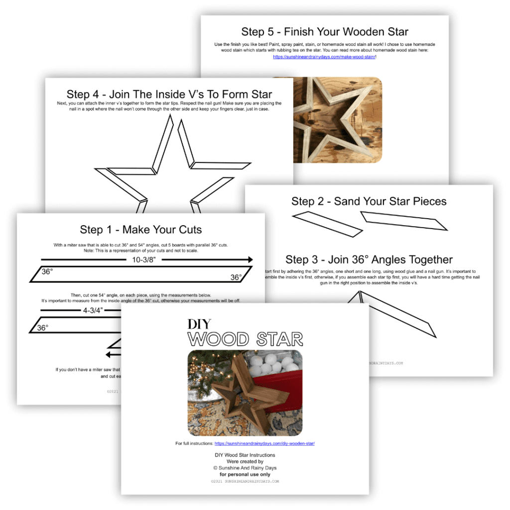DIY Wood Star instructions PDF pages.