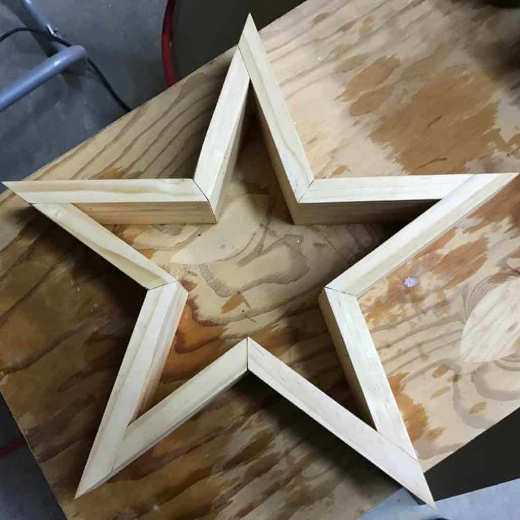 DIY Wooden Star pieces that have been attached using wood glue and a nail gun.