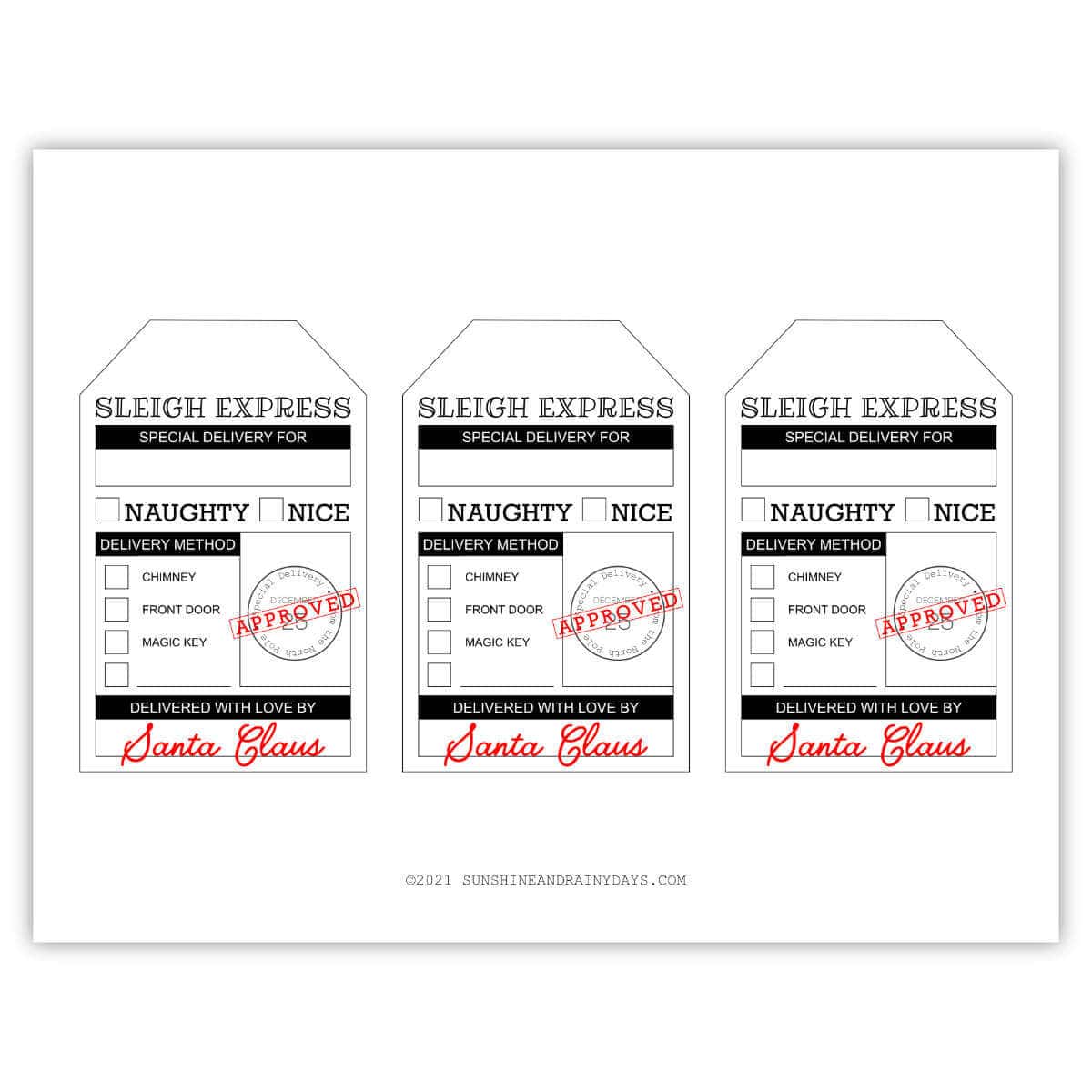 Printable page of three from Santa gift tags.