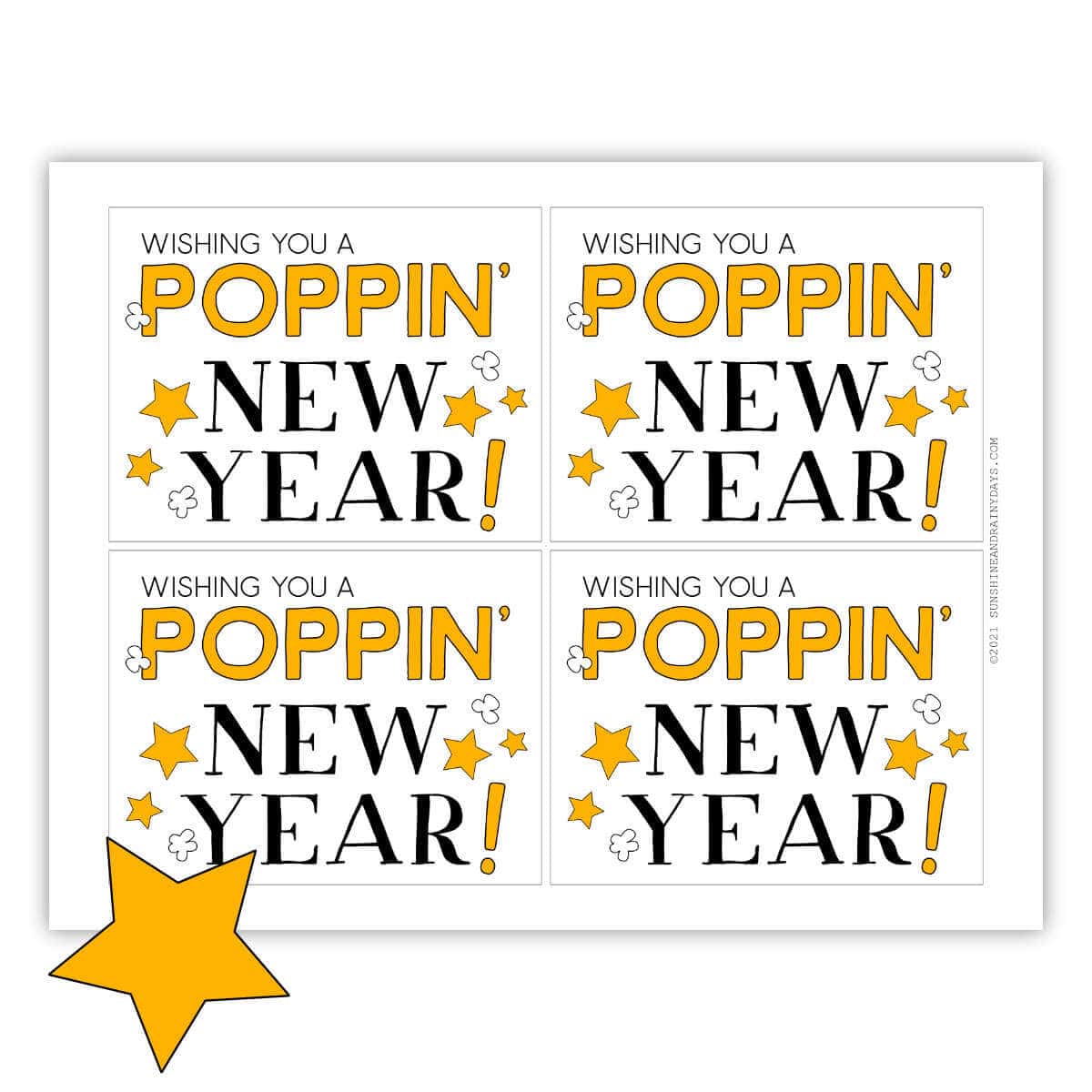 Printable page with four Wishing You A Poppin' New Year Tags.
