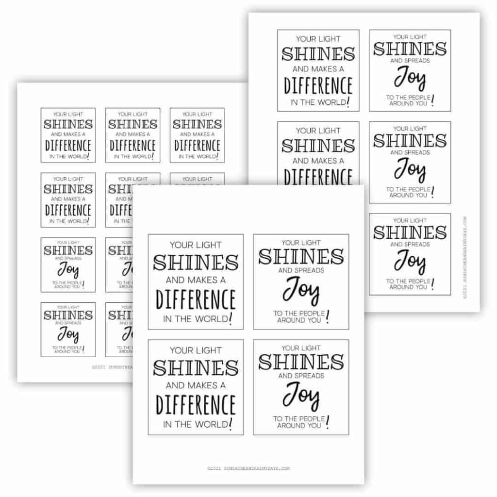 Your Light Shines printable tags.