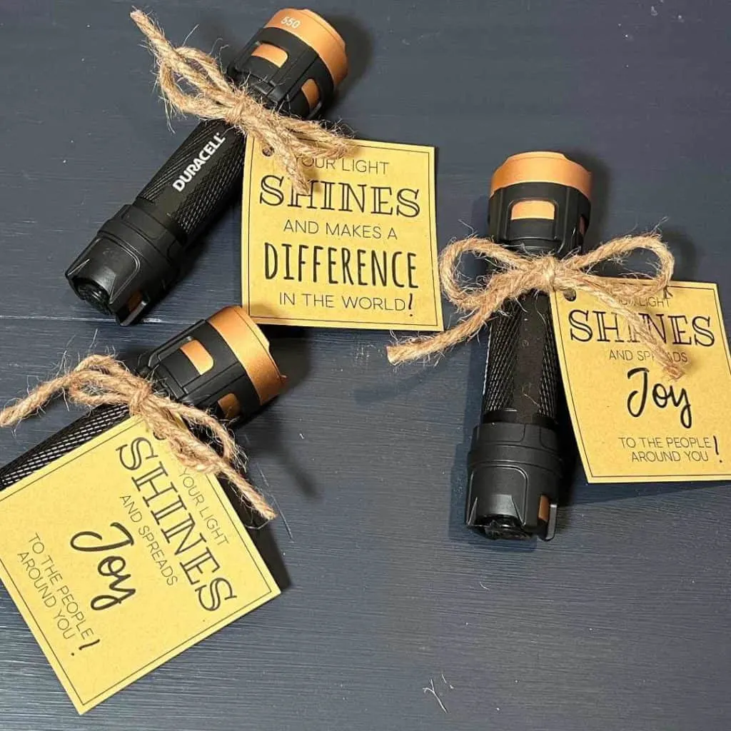 Your Light Shines gift tags on flashlights.