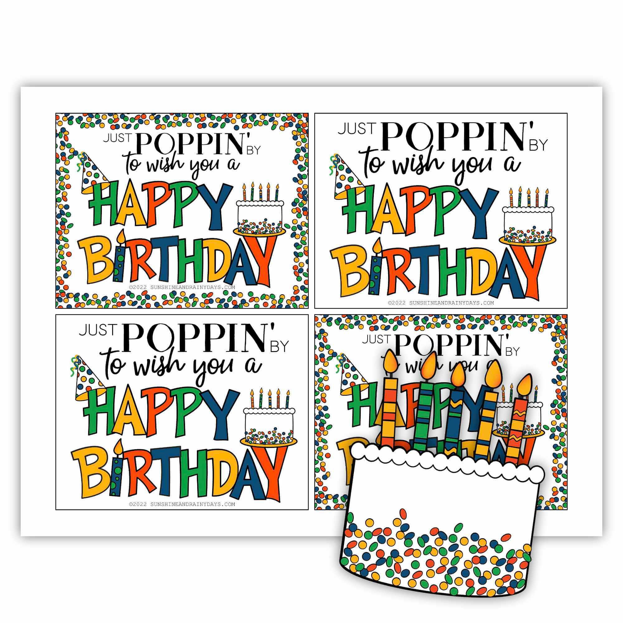 Just Poppin' By To Wish You A Happy Birthday microwave popcorn tag printable.