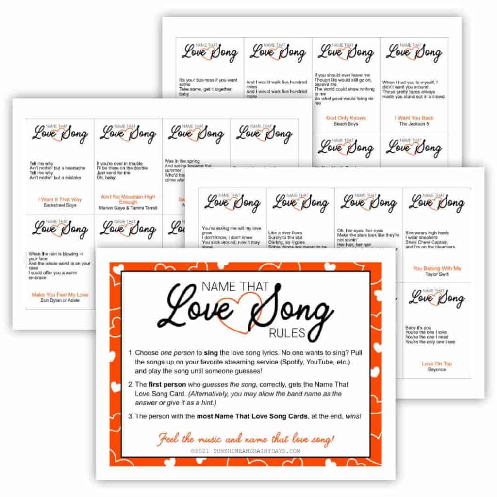 Name That Love Song game printables.