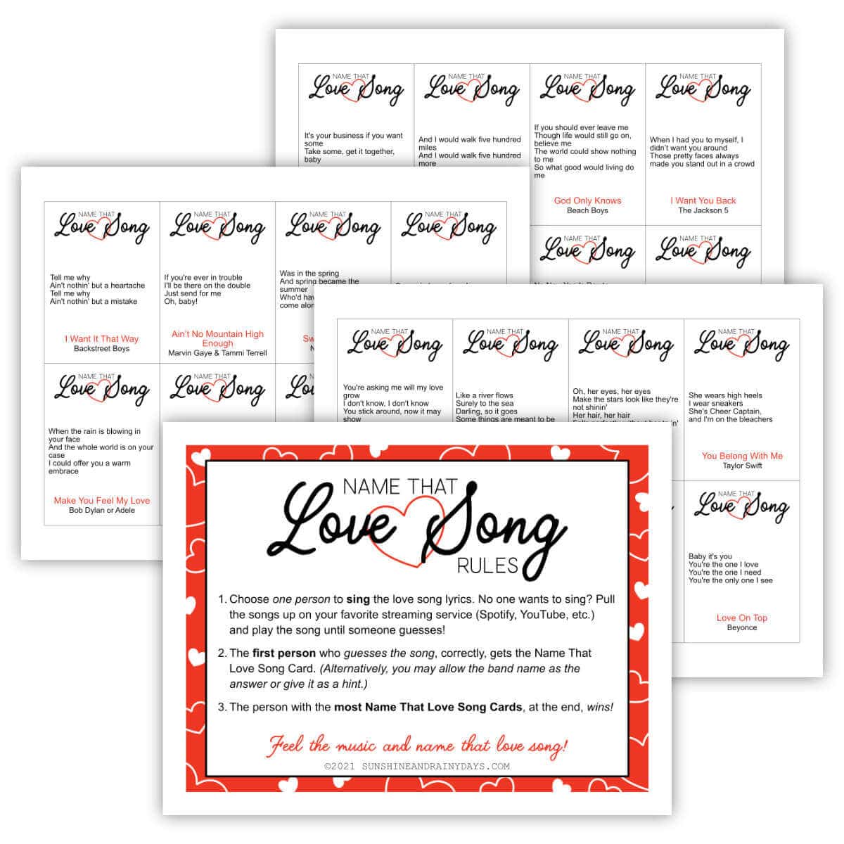 Name That Love Song Game printable pages.