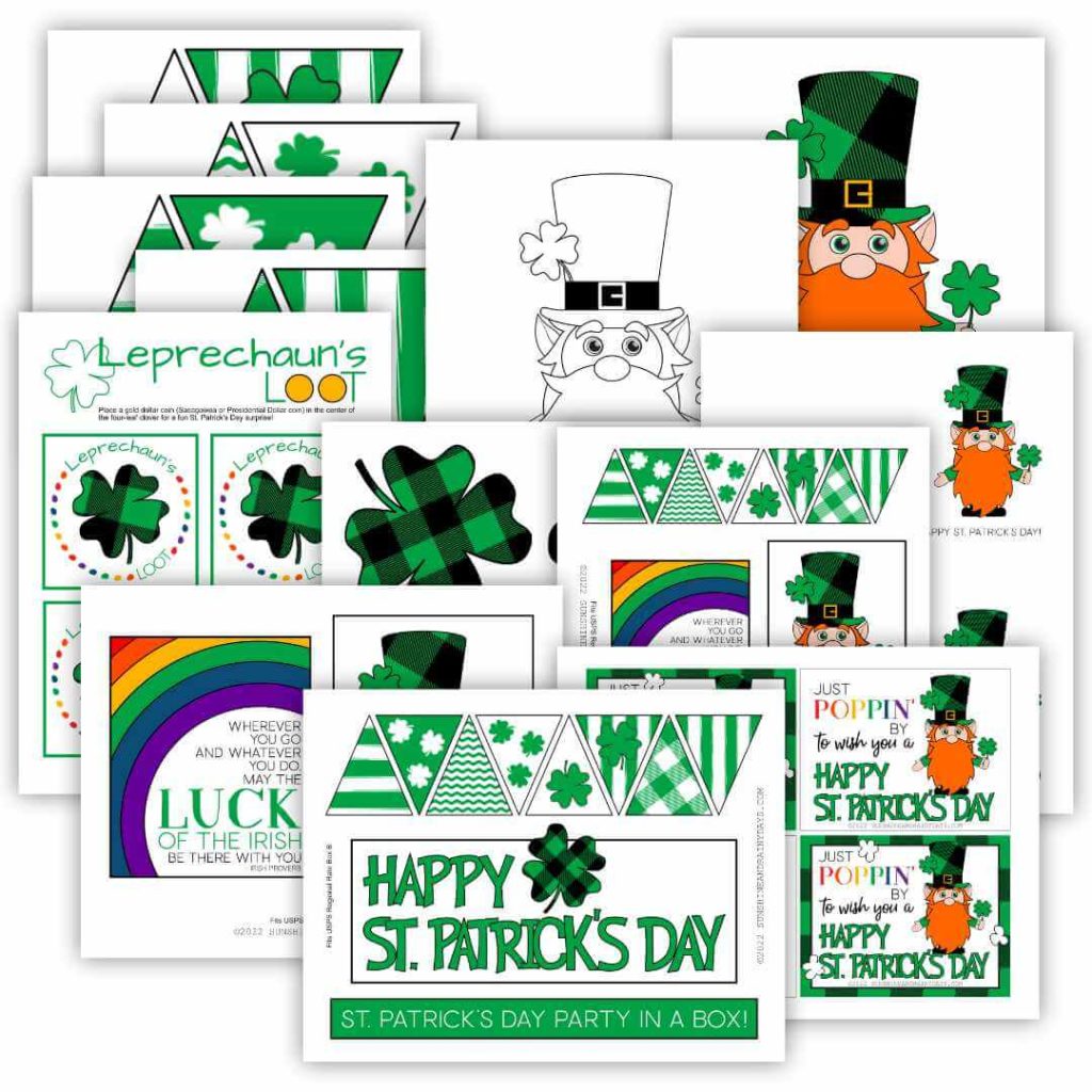 St. Patrick's Day care package printable pages.