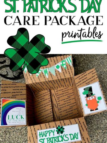St. Patrick's Day Care Package box decor.