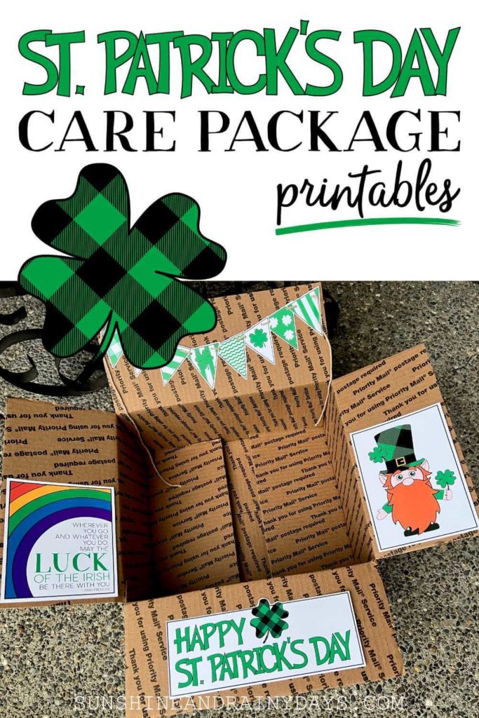 St. Patrick's Day Care Package box decor.