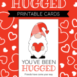 Image of a printable you've been hugged business sized card with a cute gnome.