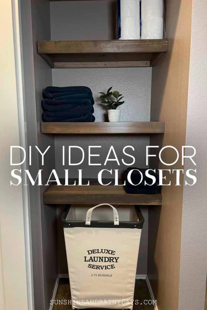 Small DIY closet with shelves.