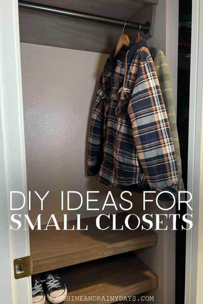 Small closet DIY with a closet rod and shelves for shoes.