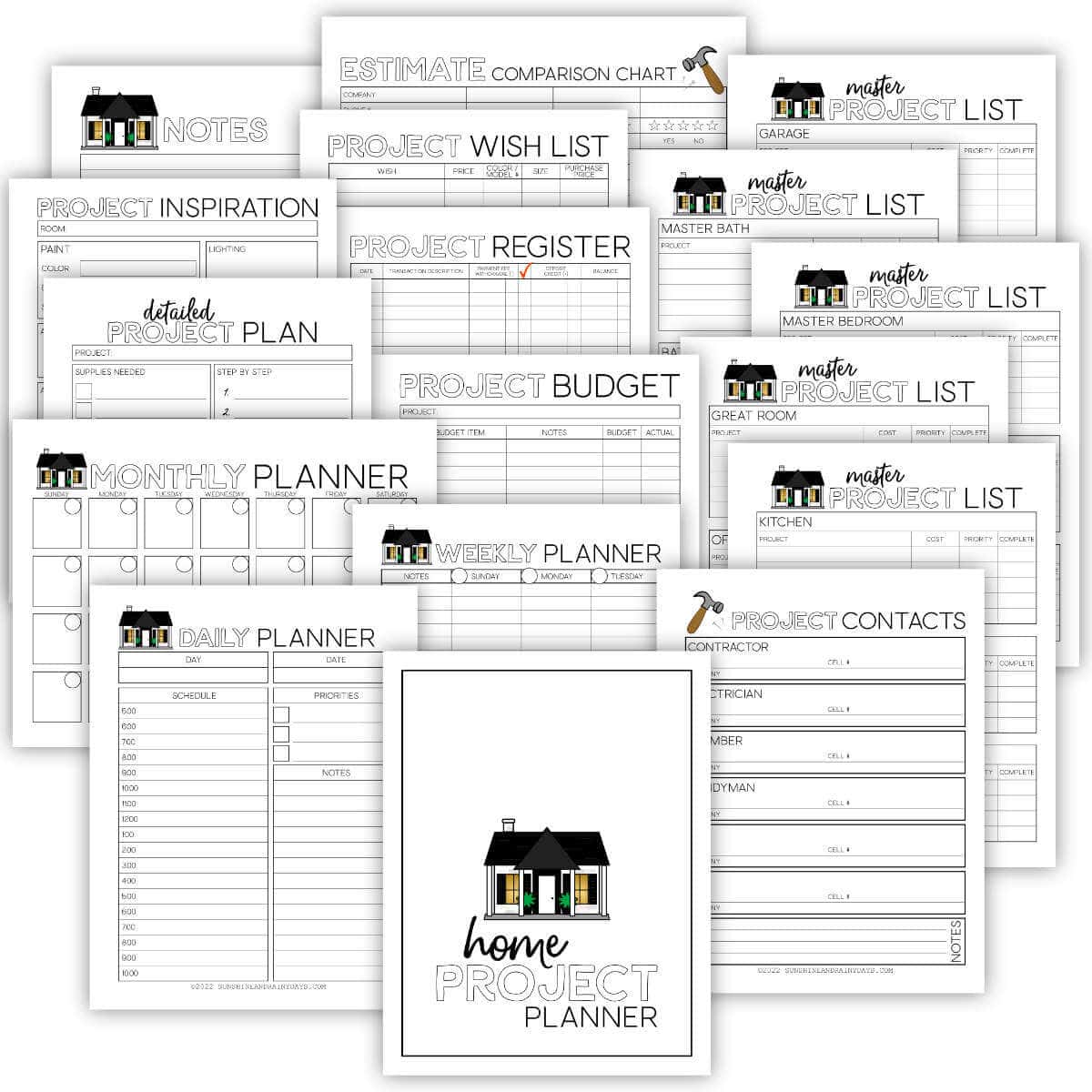 Printable Home Project Planner pages.