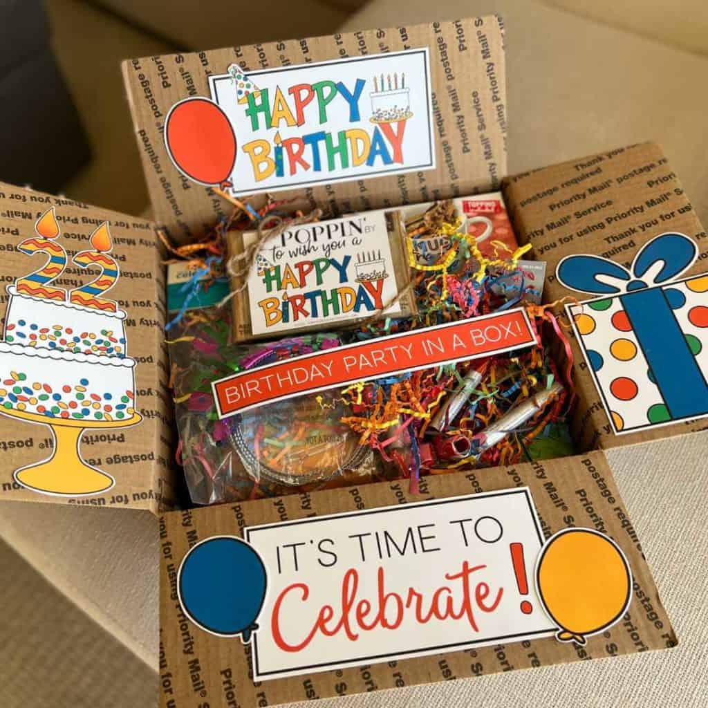 Birthday Party in a box with printable box decor.