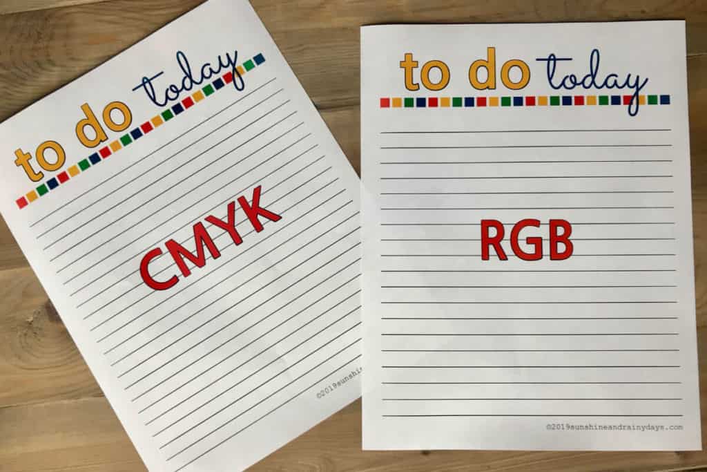 To Do Today printable printed in CMYK and RGB.