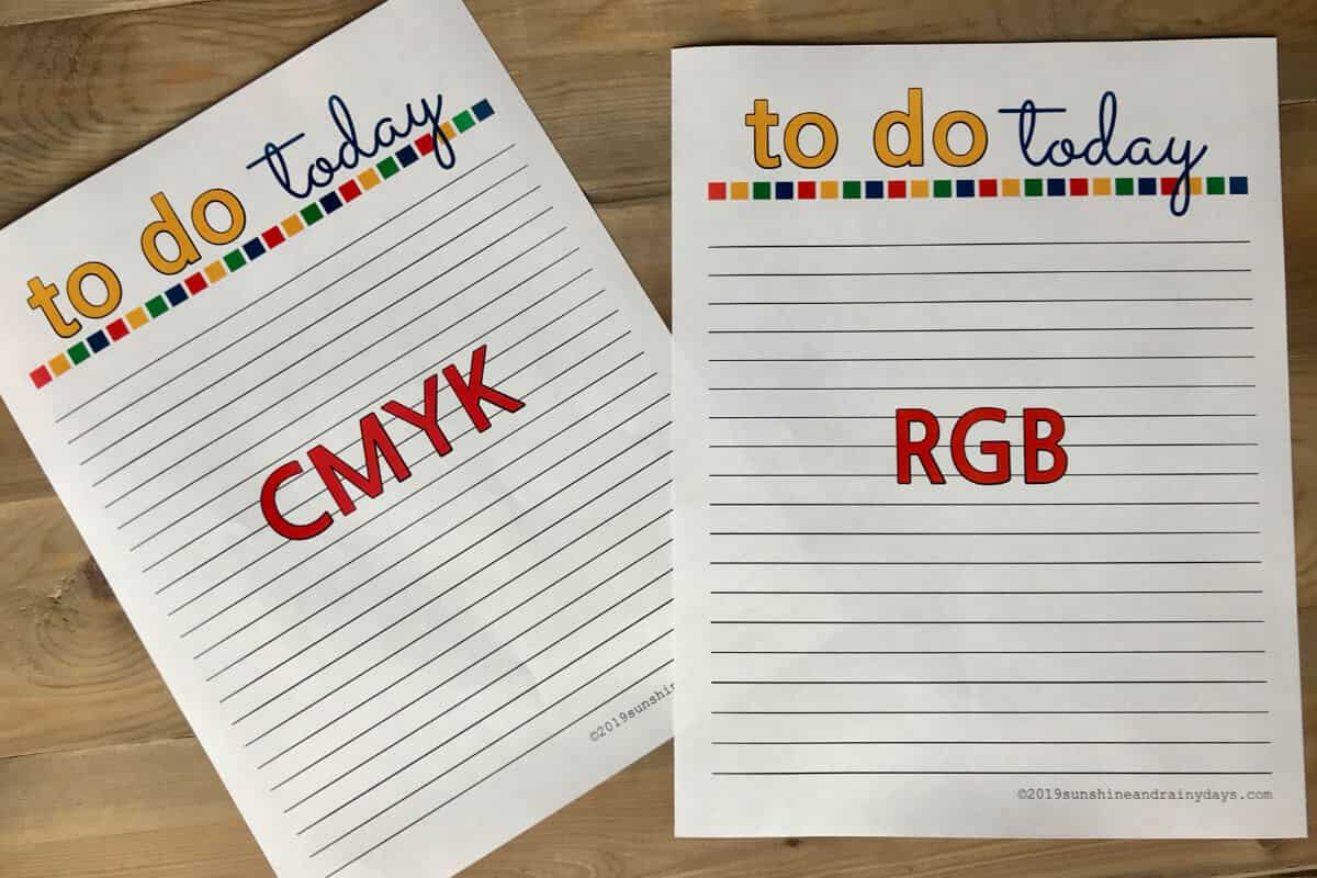 To Do Today printable printed in CMYK and RGB.