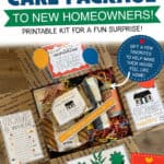 Image of a care package with printable box flap decor with the theme of a new home.