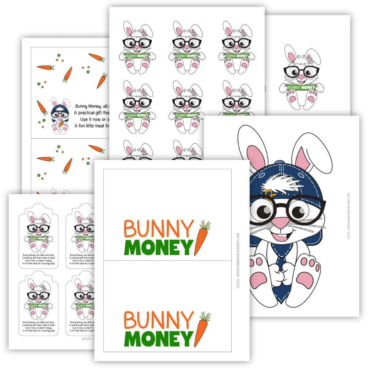 Printable pages for gifting Easter Bunny Money.