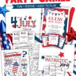 Image of multiple 4th of July Party Games that are printables.