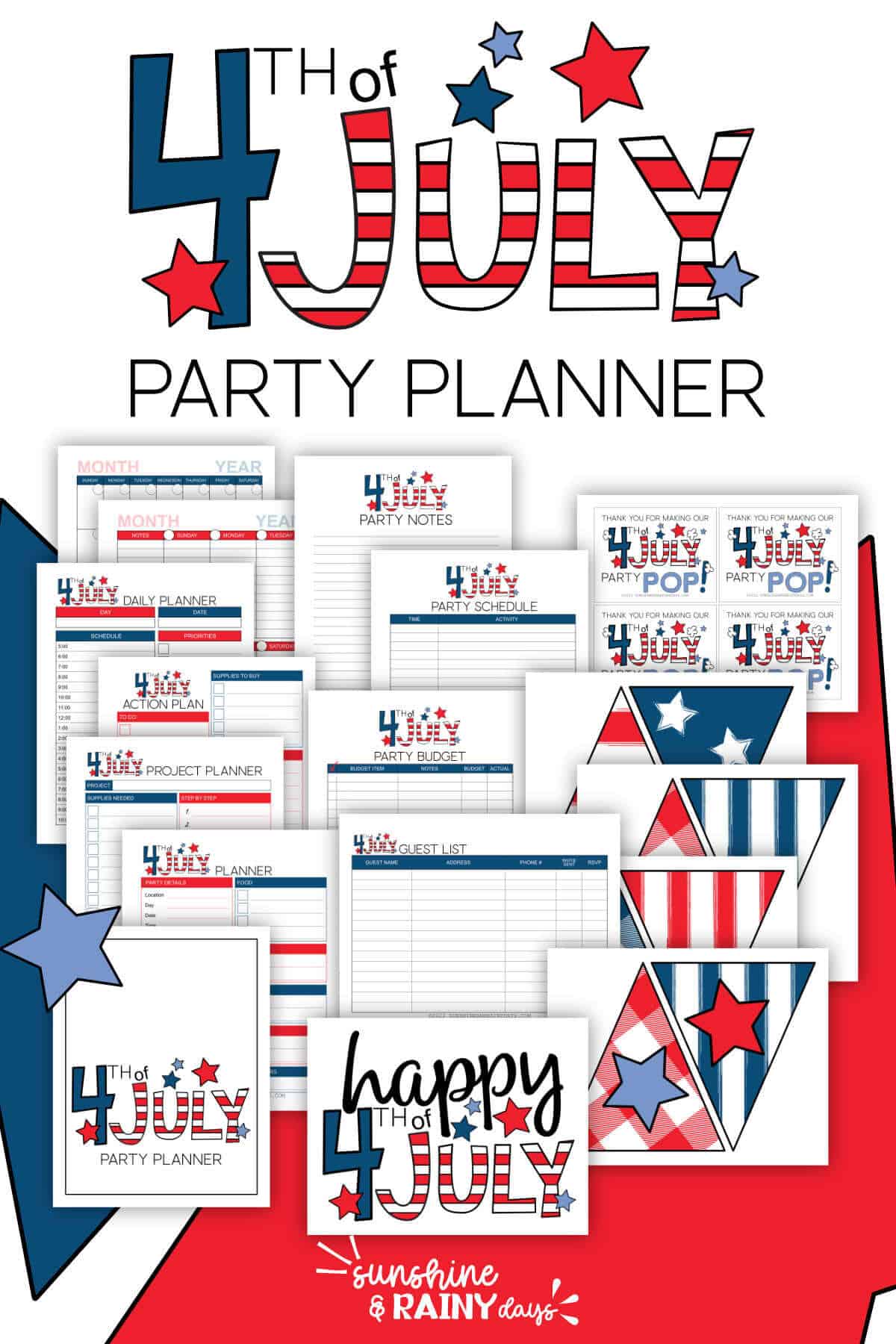 4th of July Party Planner - Sunshine and Rainy Days