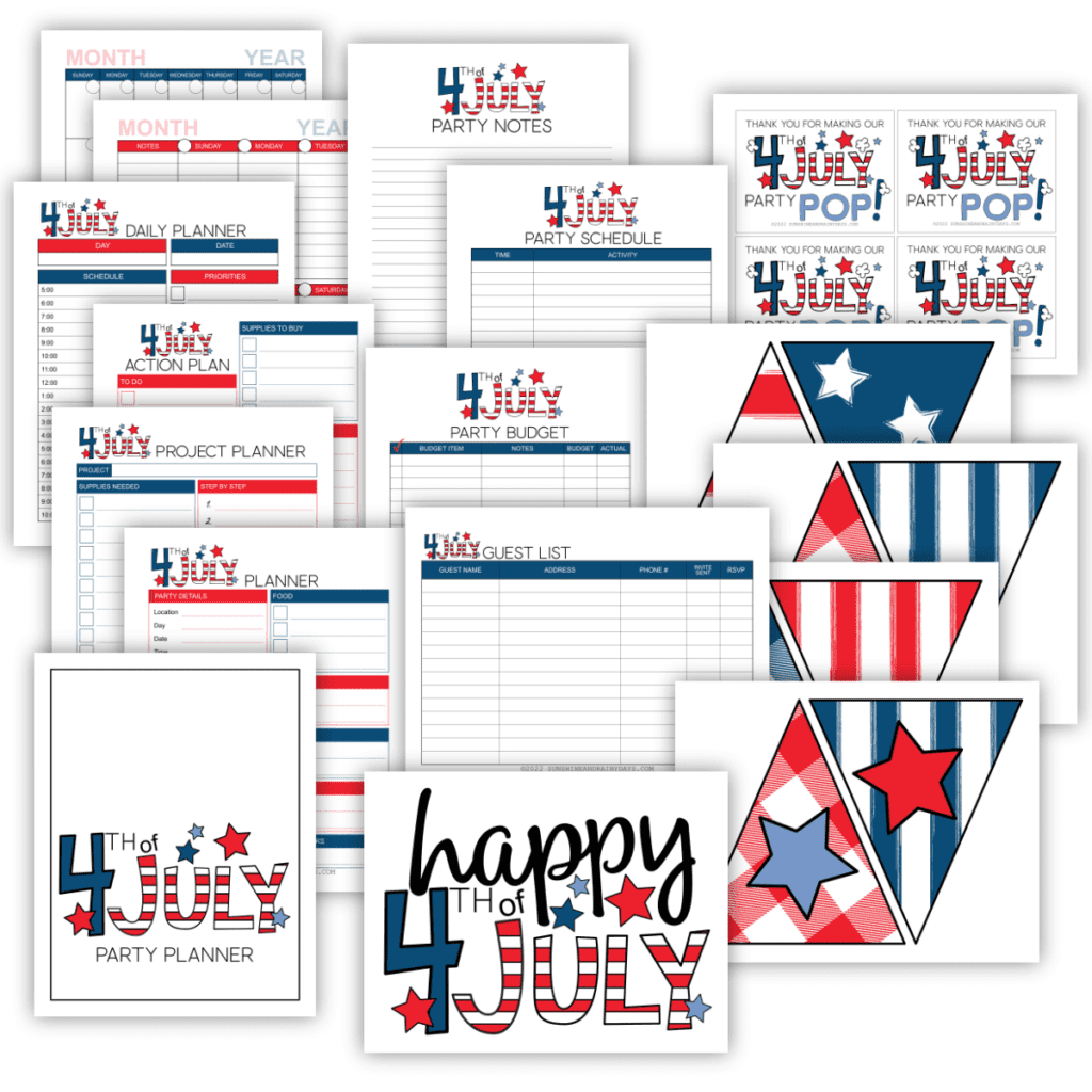 4th of July party planner printable pages.