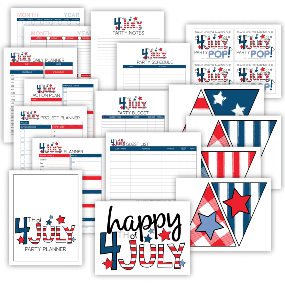 4th of July Party Planner - Sunshine and Rainy Days