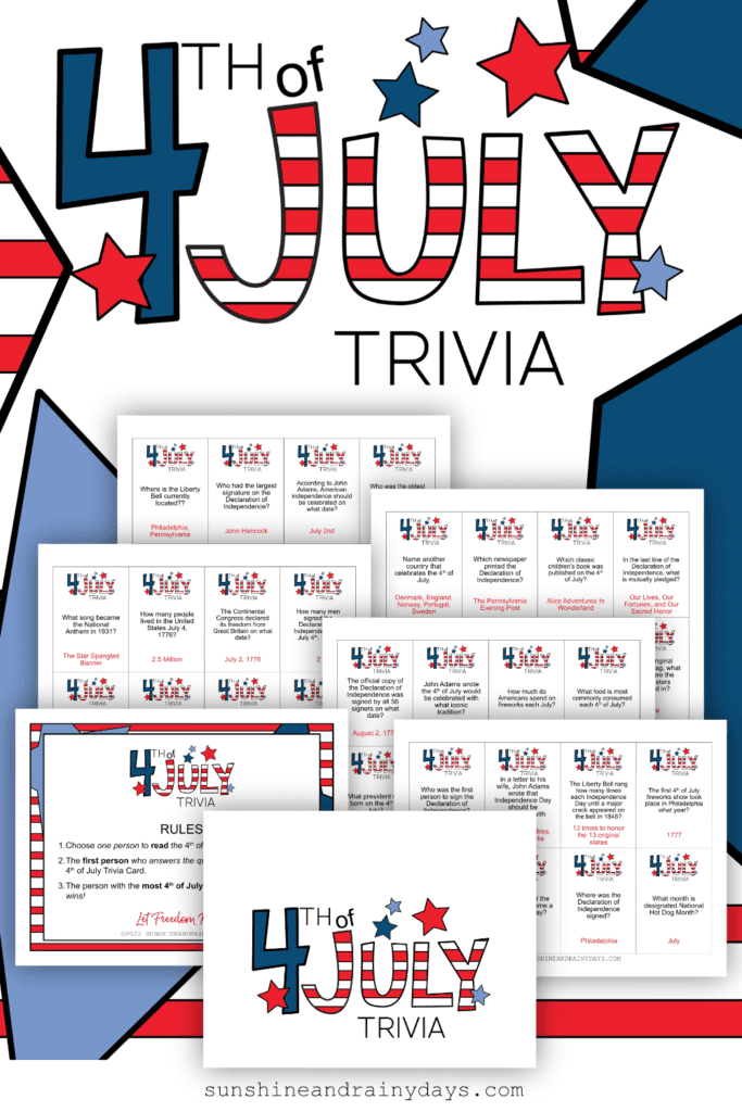 4th of July Trivia Game printables.