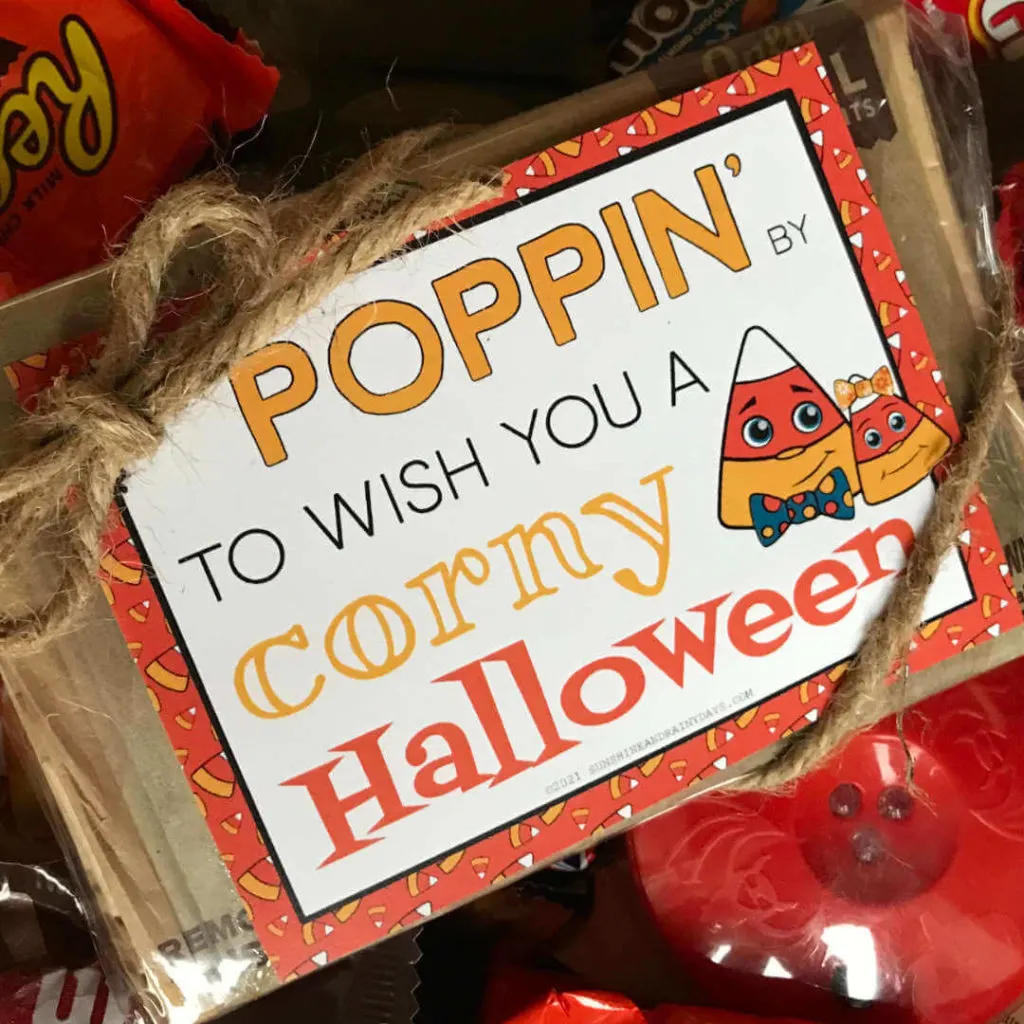 Just Poppin' By To Wish You A Corny Halloween microwave popcorn trick or treat idea.