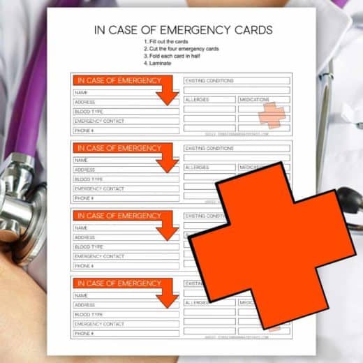 Editable In Case Of Emergency Card - Sunshine and Rainy Days