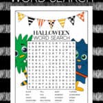 Printable Halloween word search with cute little monsters on it.