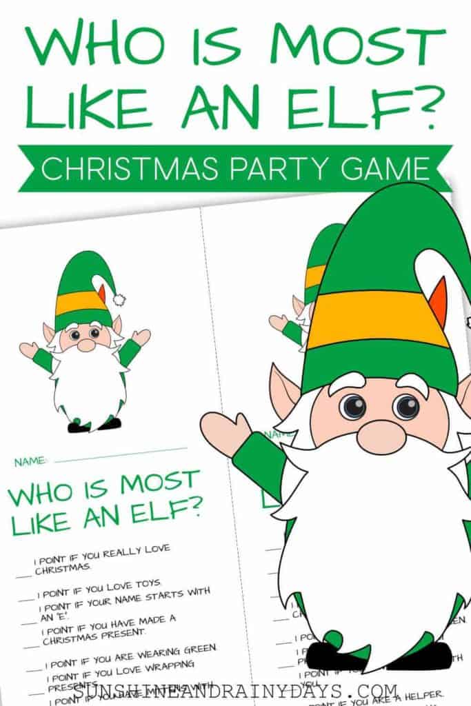 Who is most like an elf Christmas party game printable.