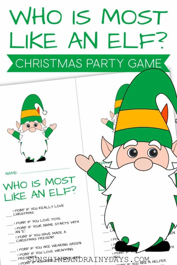 Who is most like an elf Christmas party game printable.