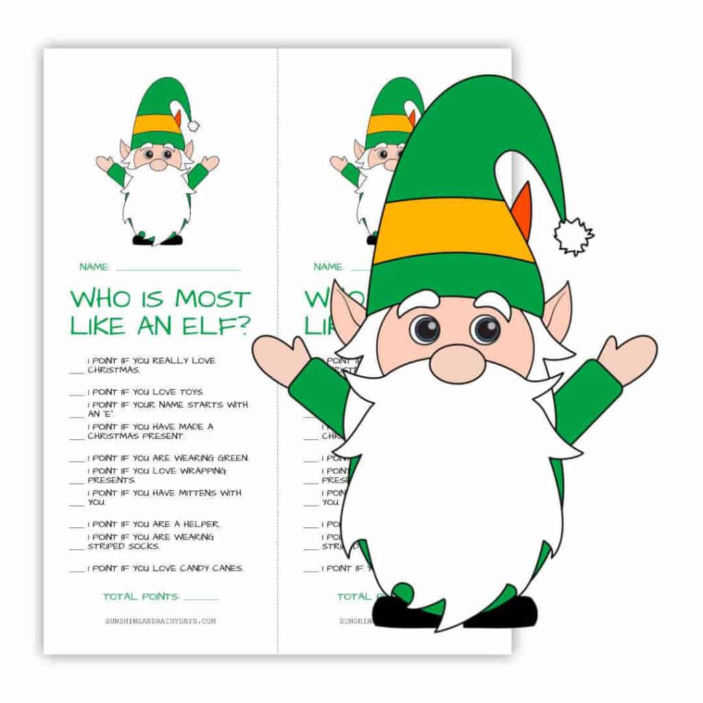 Who is most like an Elf Christmas Party Game printable.