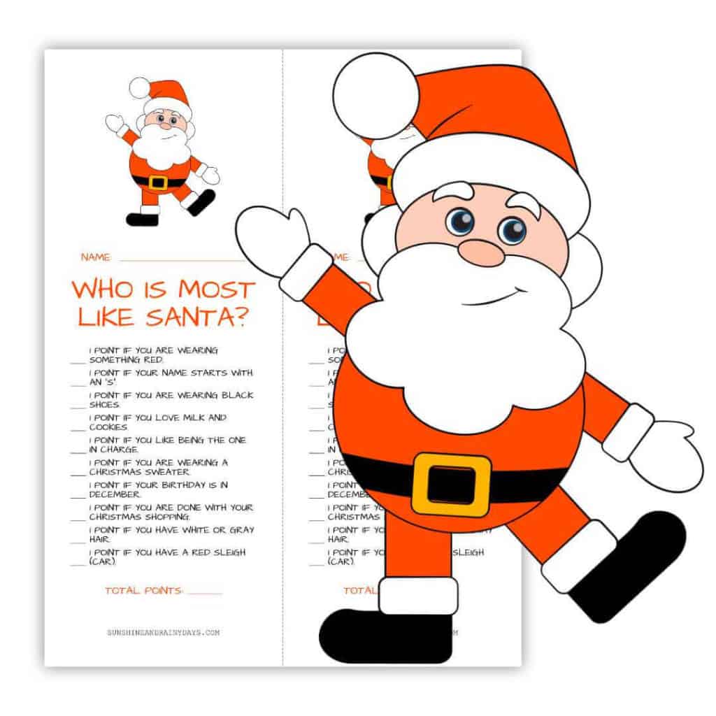 Who is most like Santa game printable.