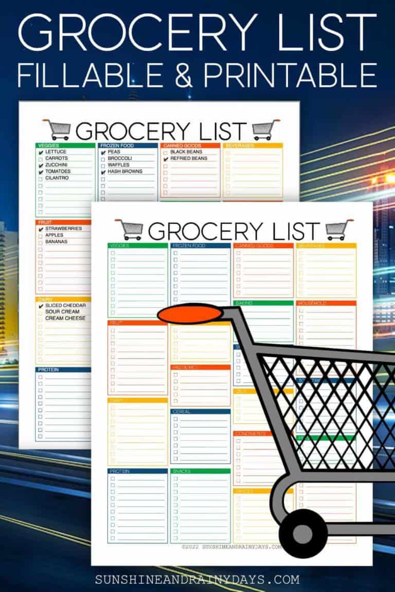 Customizable Grocery List Printable