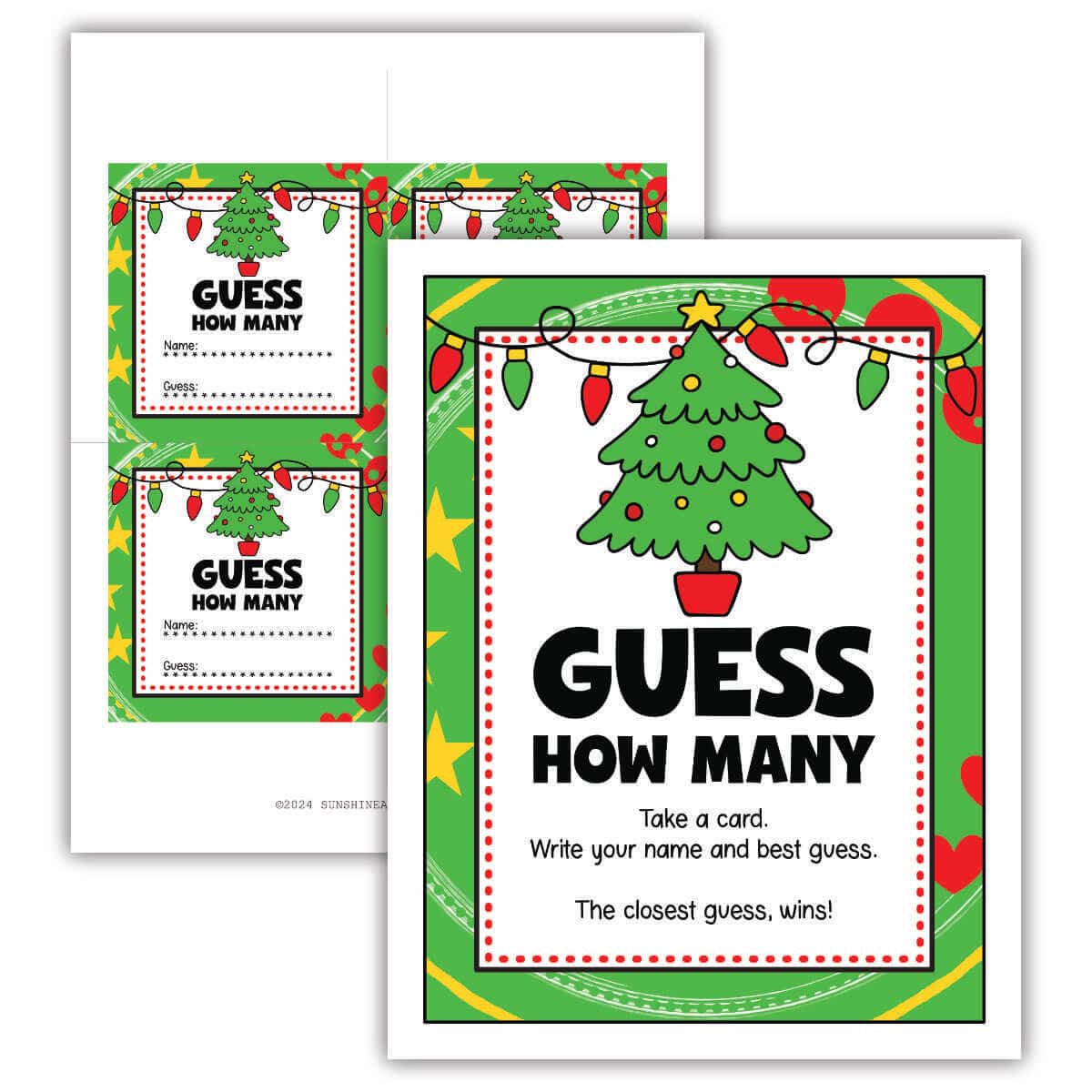 Guess How Many Christmas game printables with a sign and guess cards.