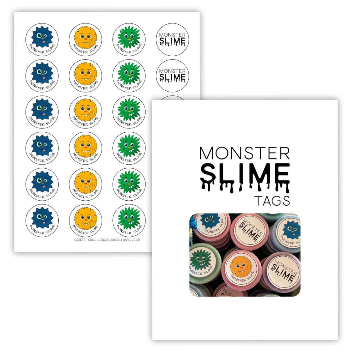 Printable Monster Slime Tags for tiny bottles of slime.