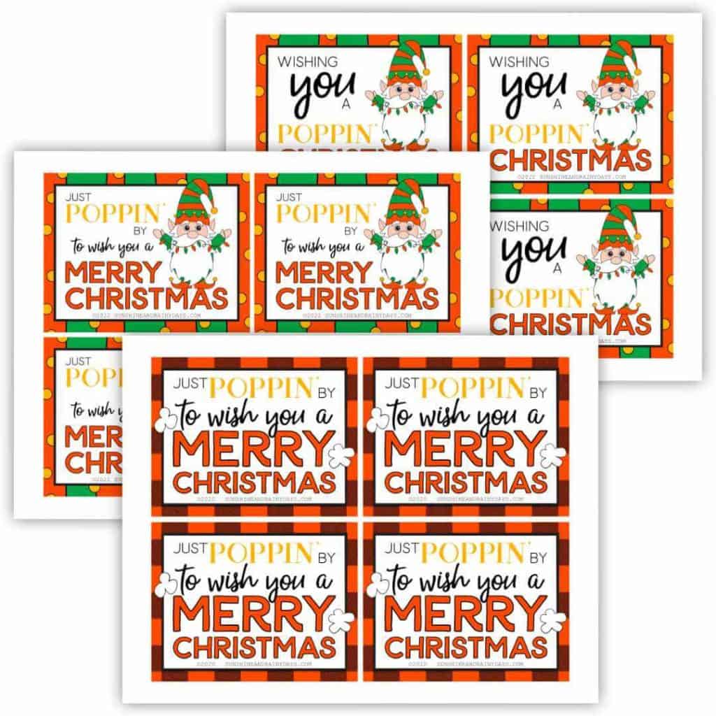 Just Poppin' By To Say Merry Christmas microwave popcorn tags.