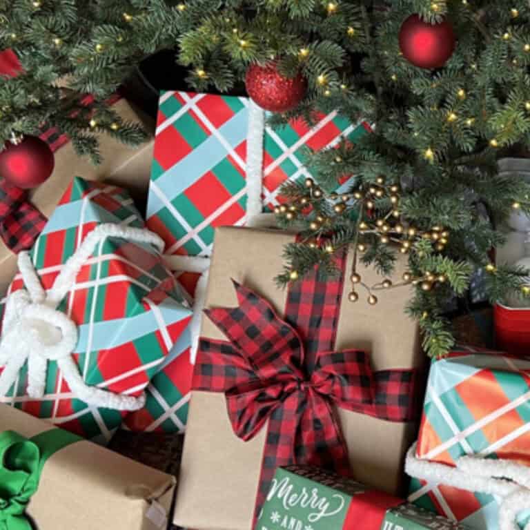 Image of wrapped gifts under a Christmas tree.