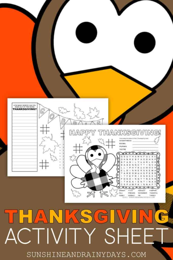 Thanksgiving Activity Sheet Printable Pages