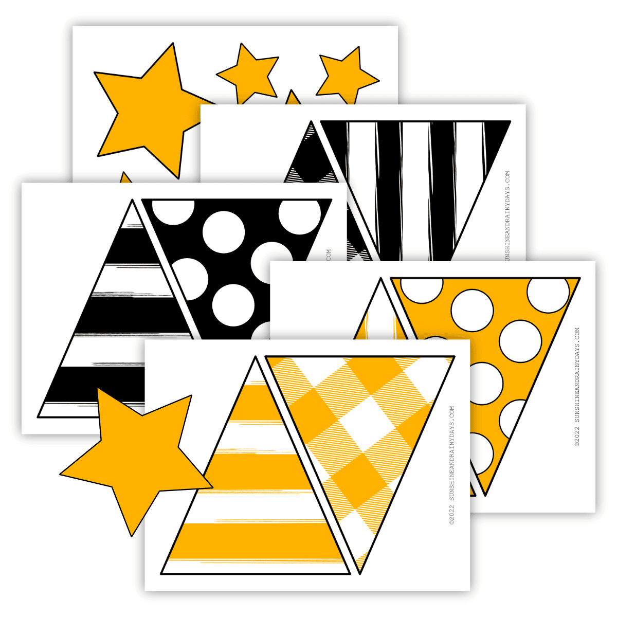 Printable pages with black and yellow banner flags on them.