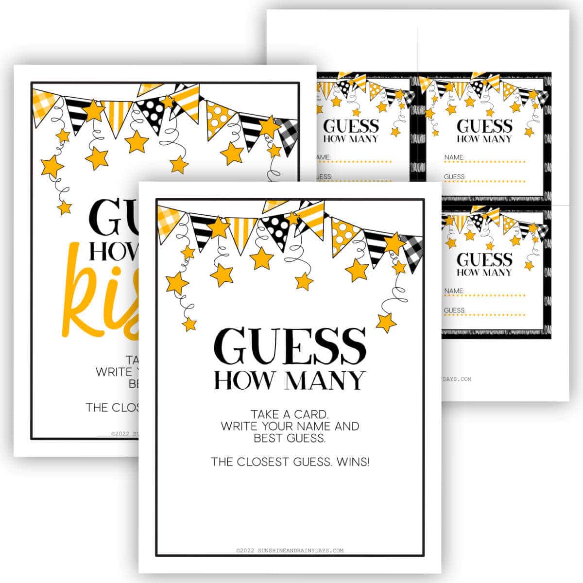 Printable sign and guess cards for a New Year's Eve Guess How Many Game.