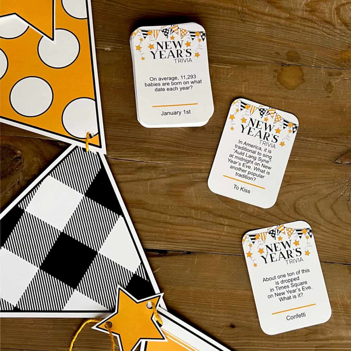 New Year's Trivia printable cards with answers.