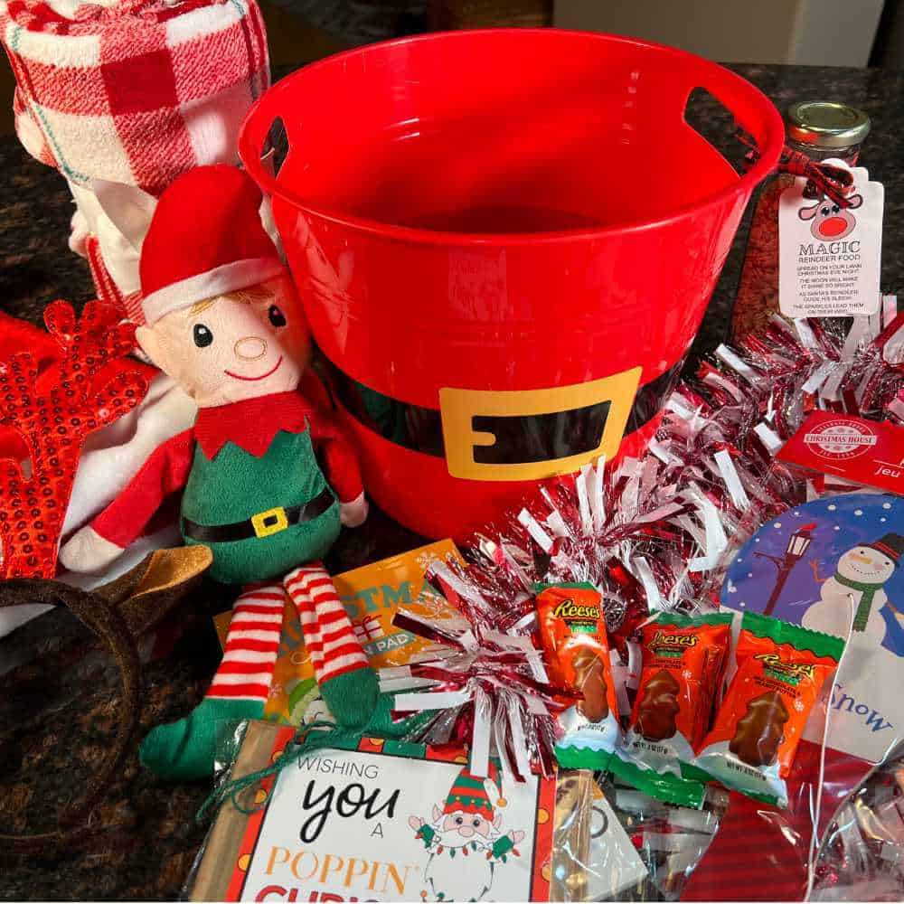 Festive items to put in a You've Been Elfed Basket!