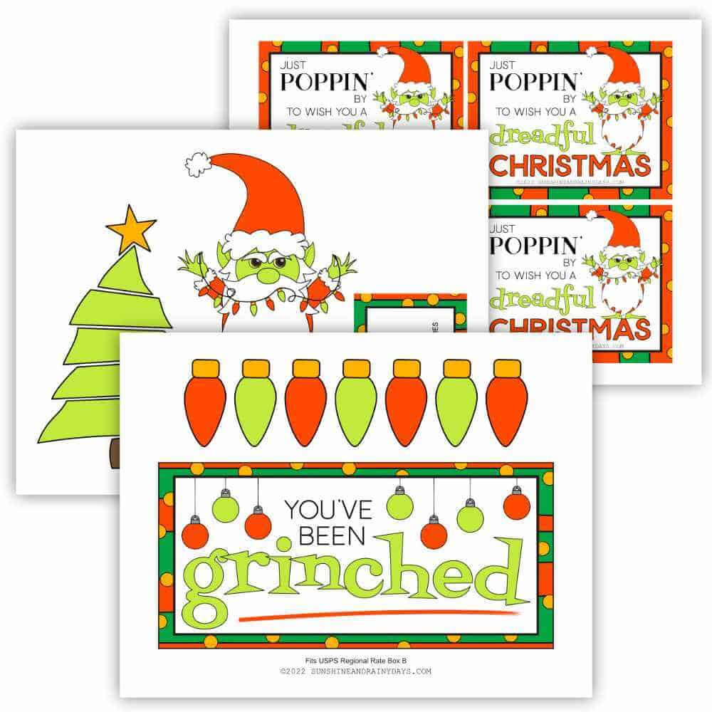 You've Been Grinched care package box decor printables.