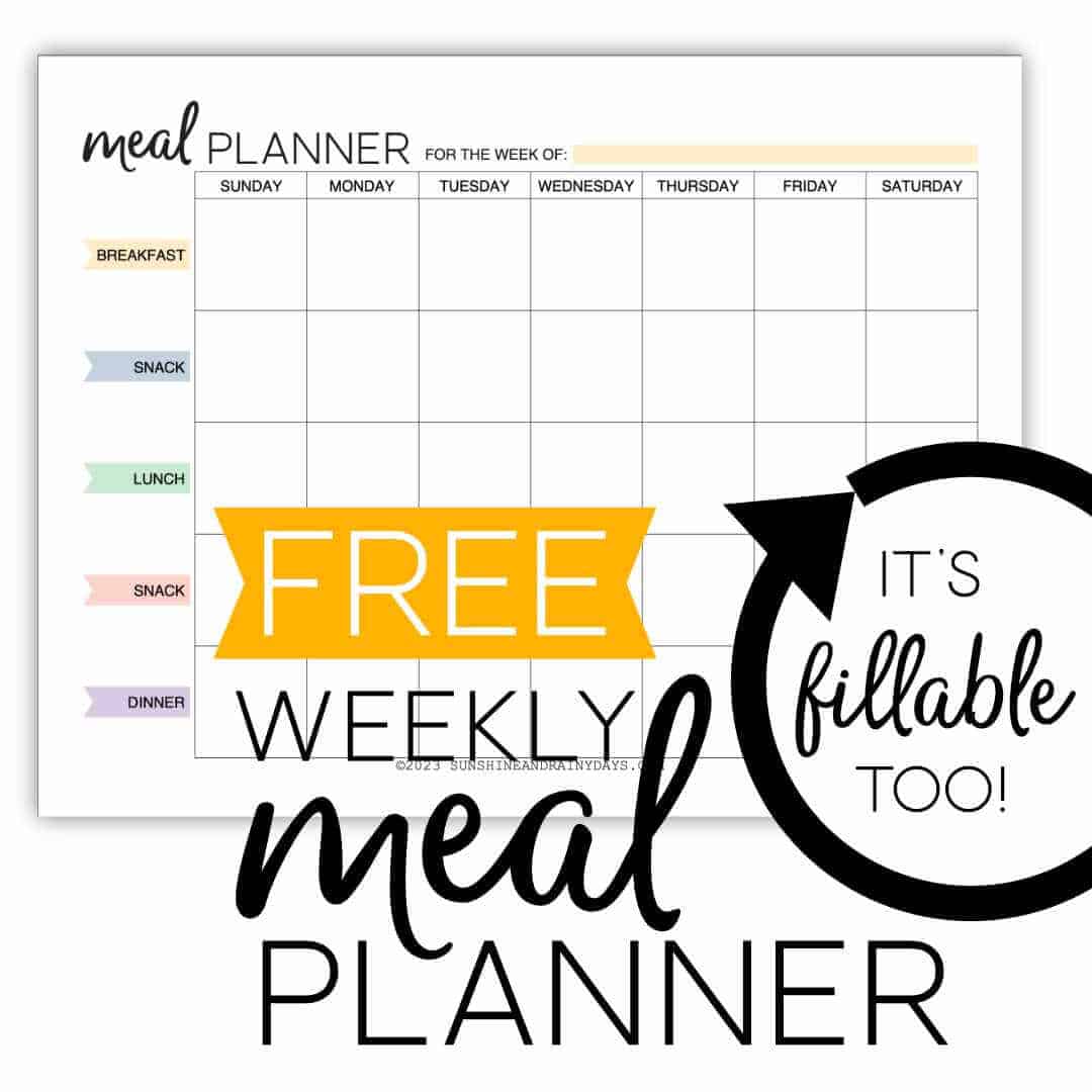 Printable Weekly Meal Planner - Sunshine and Rainy Days