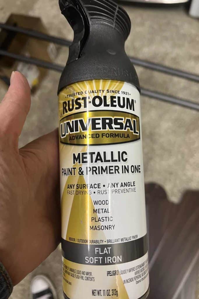 Rust-Oleum Metallic paint and primer in one in Flat Soft Iron.