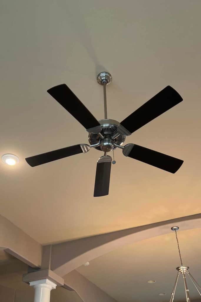 Ceiling fan with fan blades painted.